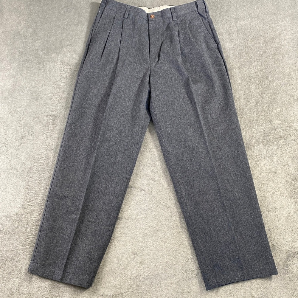 Farah Dress Pants Men 36x30 Grey Pleated Straight Leg Cotton Blend Slacks Preppy